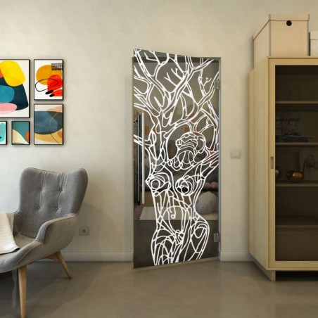 Pendeltür - Fineprint Model 105 Weiss auf Grauglas
