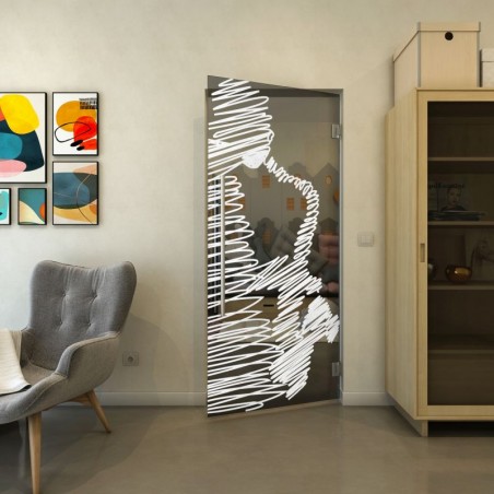 Pendeltür - Fineprint Model 106 Weiss auf Grauglas