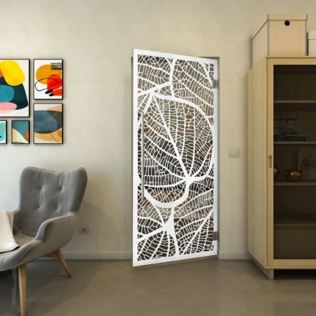 Pendeltür - Fineprint Model 107 Weiss auf Grauglas