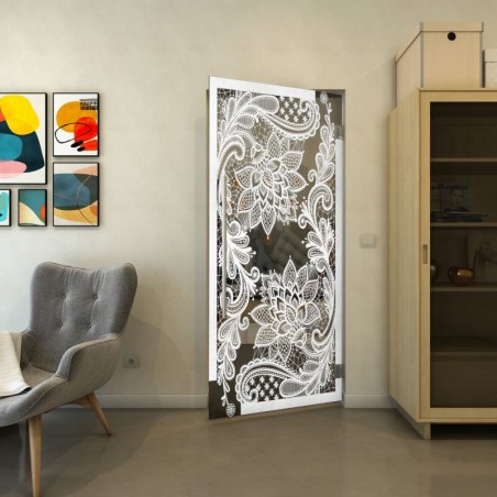 Pendeltür - Fineprint Model 108 Weiss auf Grauglas
