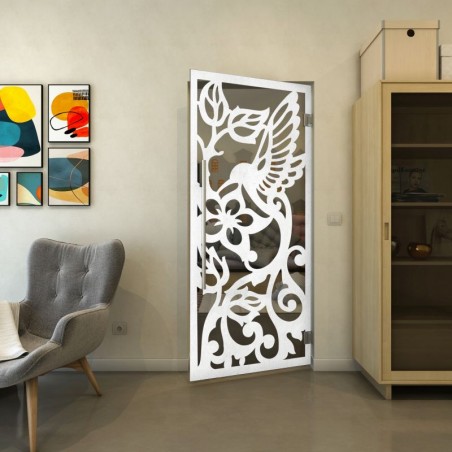 Pendeltür - Fineprint Model 112 Weiss auf Grauglas