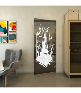 Pendeltür - Fineprint Model 114 Weiss auf Grauglas