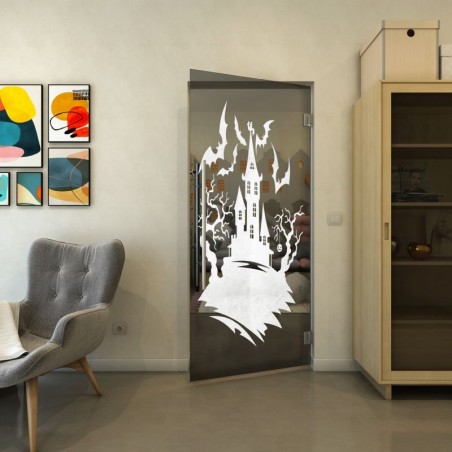 Pendeltür - Fineprint Model 114 Weiss auf Grauglas