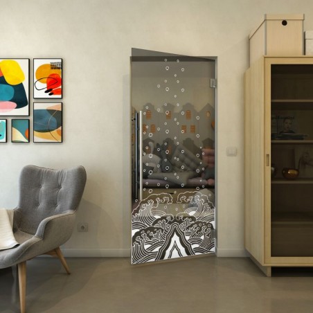 Pendeltür - Fineprint Model 155 Weiss auf Grauglas