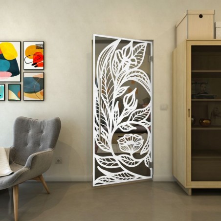 Pendeltür - Fineprint Model 196 Weiss auf Grauglas