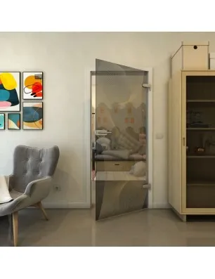 Ganzglastür - Fineprint Model 009 Gold auf Grauglas