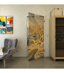 Ganzglastür - Fineprint Model 010 Gold auf Grauglas