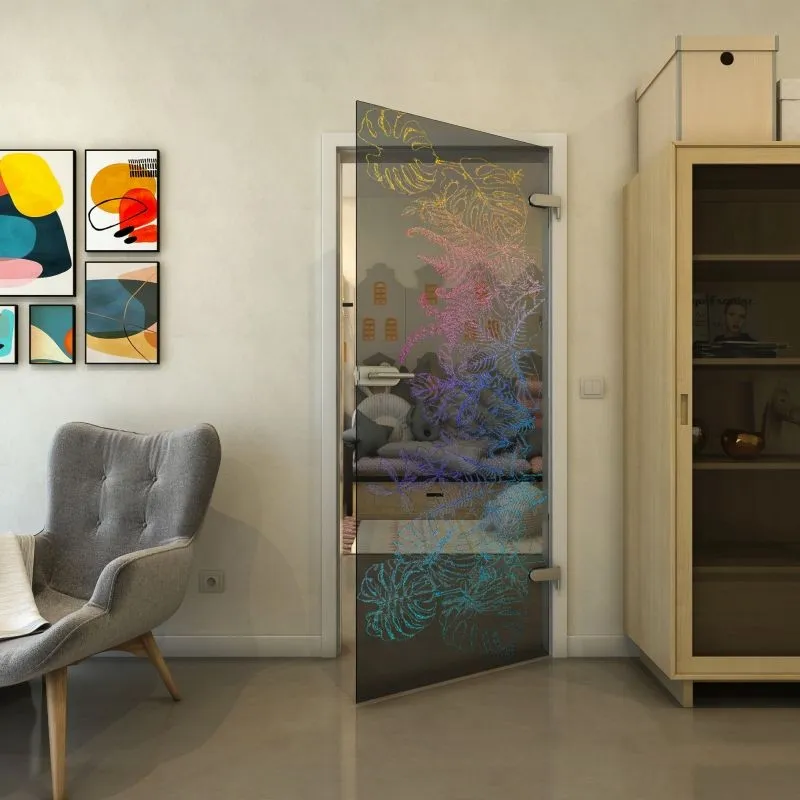 Ganzglastür - Fineprint Modell 082 Verlauf auf Grauglas