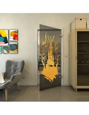 Ganzglastür - Fineprint Model 114 Gold auf Grauglas