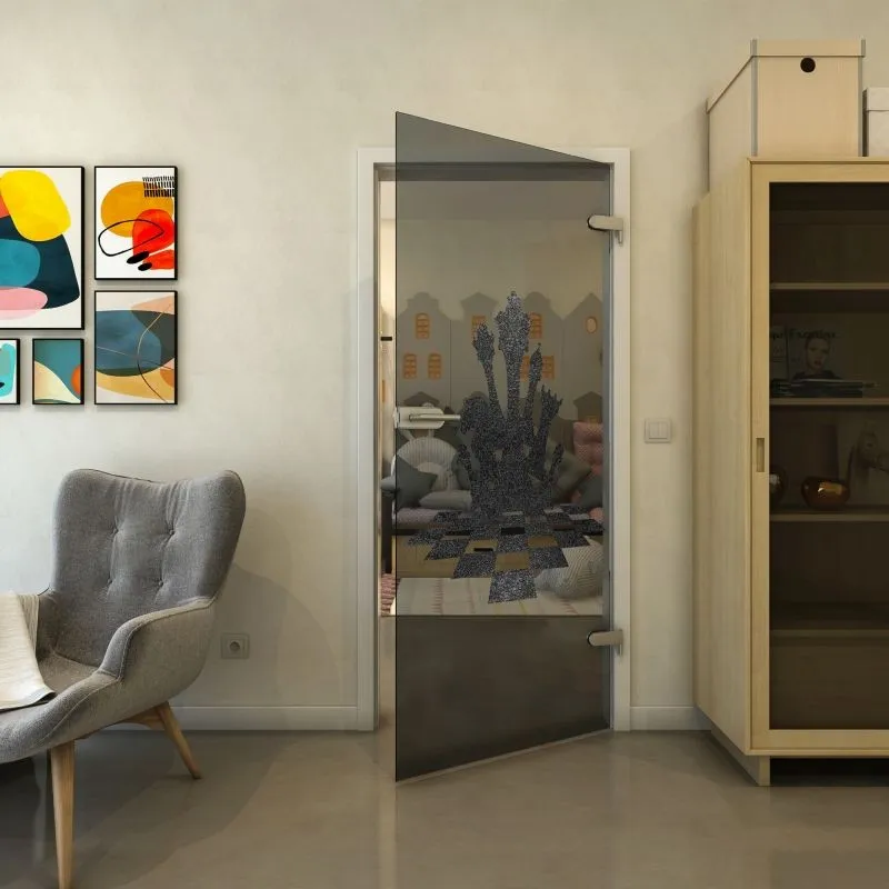 Ganzglastür - Fineprint Modell 136 Schwarz auf Grauglas