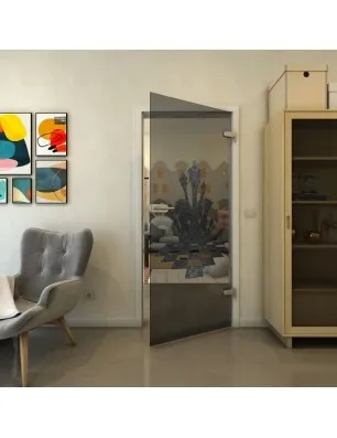 Ganzglastür - Fineprint Model 136 Schwarz auf Grauglas