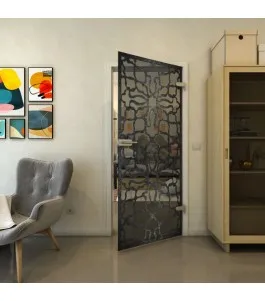 Ganzglastür - Fineprint Model 150 Schwarz auf Grauglas