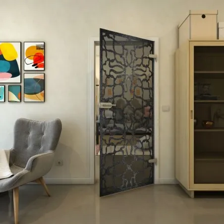 Ganzglastür - Fineprint Model 150 Schwarz auf Grauglas