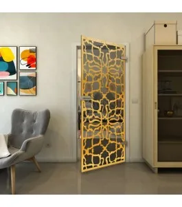 Ganzglastür - Fineprint Model 150 Gold auf Grauglas