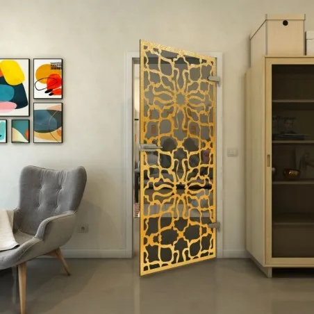 Ganzglastür - Fineprint Model 150 Gold auf Grauglas