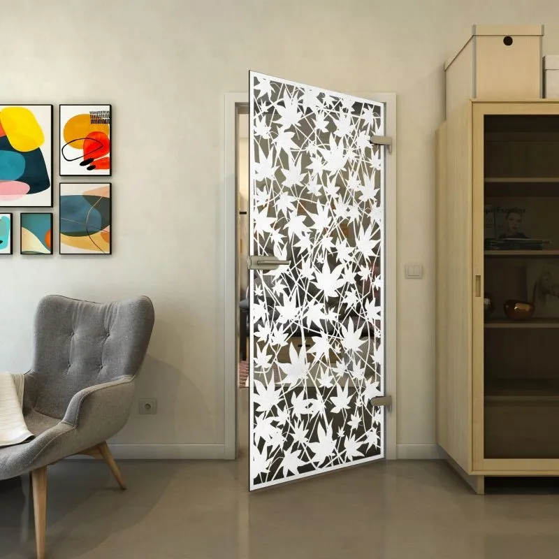 Ganzglastür - Fineprint Modell 192 Weiss auf Grauglas