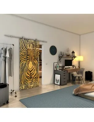 Glasschiebetür PIPE-LINE - Fineprint Model 023 Gold auf Grauglas