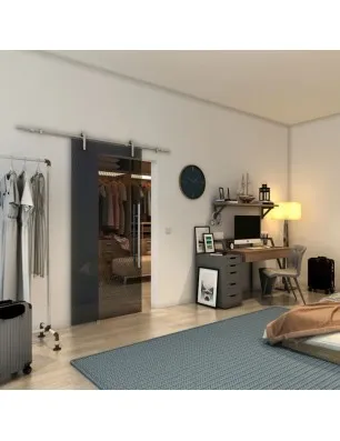 Glasschiebetür PIPE-LINE - Fineprint Model 028 Schwarz auf Grauglas