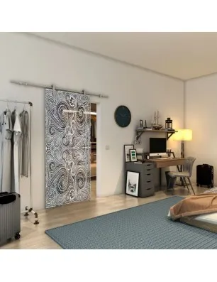 Glasschiebetür PIPE-LINE - Fineprint Model 055 Weiss auf Grauglas