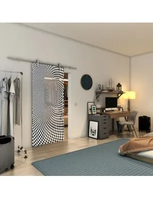 Glasschiebetür PIPE-LINE - Fineprint Model 075 Weiss auf Grauglas