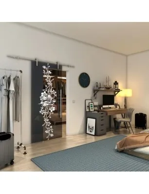 Glasschiebetür PIPE-LINE - Fineprint Model 085 Weiss auf Grauglas