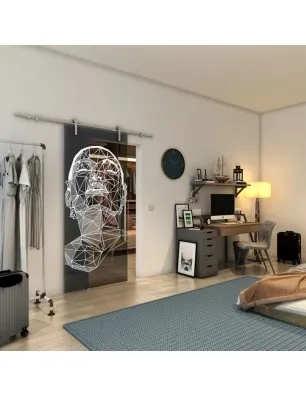 Glasschiebetür PIPE-LINE - Fineprint Model 103 Weiss auf Grauglas