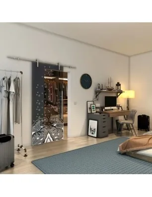 Glasschiebetür PIPE-LINE - Fineprint Model 155 Weiss auf Grauglas