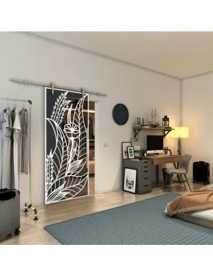 Glasschiebetür PIPE-LINE - Fineprint Model 195 Weiss auf Grauglas