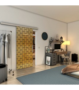 Glasschiebetür SLIM-LINE - Fineprint Model 001 Gold auf Grauglas