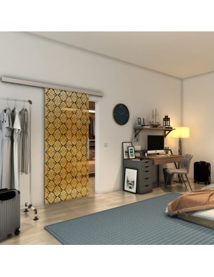 Glasschiebetür SLIM-LINE - Fineprint Model 001 Gold auf Grauglas