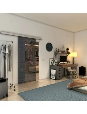 Glasschiebetür SLIM-LINE - Fineprint Model 002 Schwarz auf Grauglas