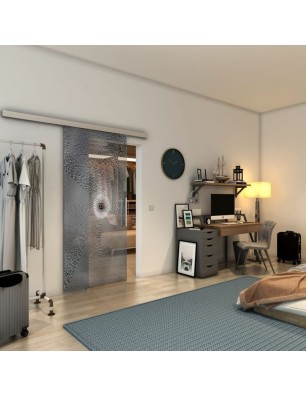 Glasschiebetür SLIM-LINE - Fineprint Model 007 Weiss auf Grauglas