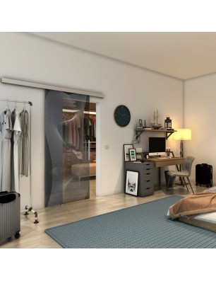 Glasschiebetür SLIM-LINE - Fineprint Model 009 Weiss auf Grauglas