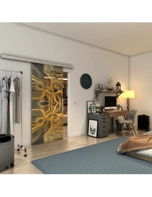 Glasschiebetür SLIM-LINE - Fineprint Model 010 Gold auf Grauglas