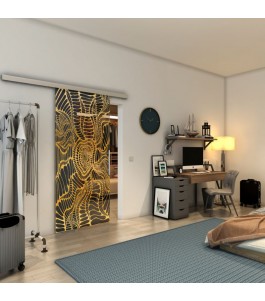 Glasschiebetür SLIM-LINE - Fineprint Model 012 Gold auf Grauglas