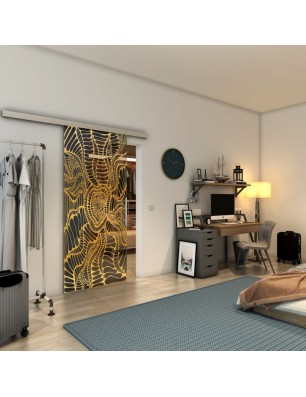 Glasschiebetür SLIM-LINE - Fineprint Model 012 Gold auf Grauglas