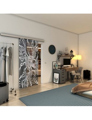 Glasschiebetür SLIM-LINE - Fineprint Model 012 Weiss auf Grauglas