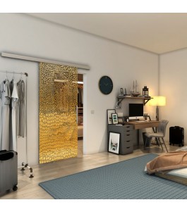 Glasschiebetür SLIM-LINE - Fineprint Model 015 Gold auf Grauglas