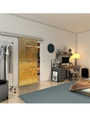 Glasschiebetür SLIM-LINE - Fineprint Model 015 Gold auf Grauglas