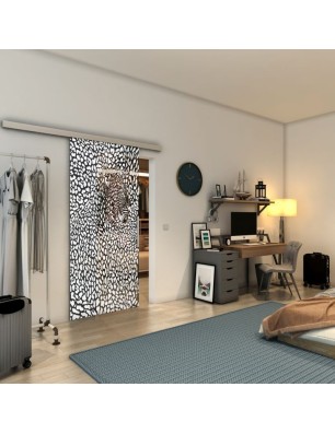 Glasschiebetür SLIM-LINE - Fineprint Model 016 Weiss auf Grauglas