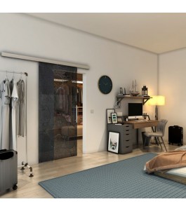 Glasschiebetür SLIM-LINE - Fineprint Model 020 Schwarz auf Grauglas