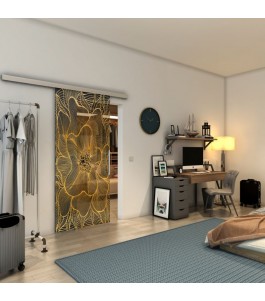 Glasschiebetür SLIM-LINE - Fineprint Model 020 Gold auf Grauglas