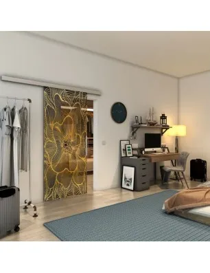 Glasschiebetür SLIM-LINE - Fineprint Model 020 Gold auf Grauglas