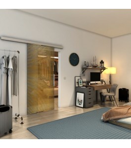 Glasschiebetür SLIM-LINE - Fineprint Model 022 Gold auf Grauglas