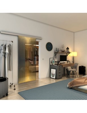 Glasschiebetür SLIM-LINE - Fineprint Model 024 Gold auf Grauglas