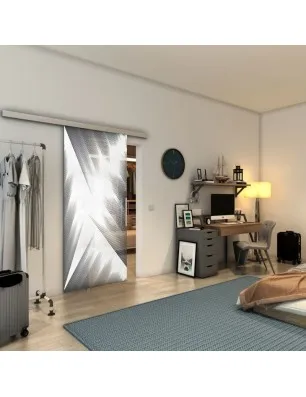 Glasschiebetür SLIM-LINE - Fineprint Model 026 Weiss auf Grauglas