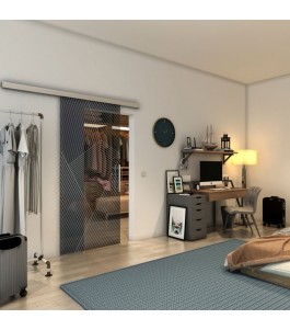 Glasschiebetür SLIM-LINE - Fineprint Model 028 Weiss auf Grauglas