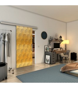 Glasschiebetür SLIM-LINE - Fineprint Model 029 Gold auf Grauglas
