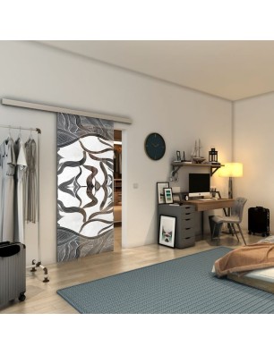 Glasschiebetür SLIM-LINE - Fineprint Model 031 Weiss auf Grauglas