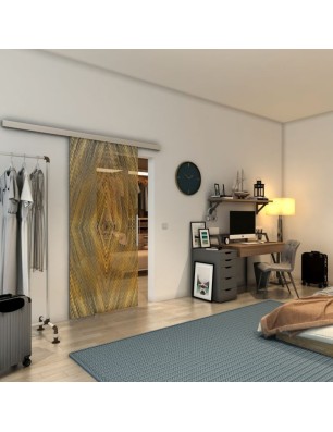 Glasschiebetür SLIM-LINE - Fineprint Model 034 Gold auf Grauglas